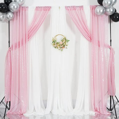 Poise3EHome 2Pcs 2Ft x 8Ft Pink Sequin Backdrop Curtains, Glitter Photography Background, Sequence Xmas Thanksgiving Backdrop