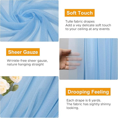 Wedding Arch Draping Fabric 4 Panels 28.7" x 20FT Dusty Blue Sheer Chiffon Backdrop Drapes for Wedding Ceremony Birthday Party Bridal Shower Outdoor Decoration