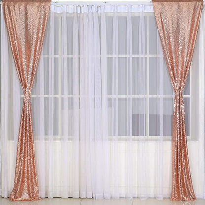 2ft x 8ft Rose Gold Sequin Backdrop Curtains Photography 2 Panels for Party Decoration, Rose Gold