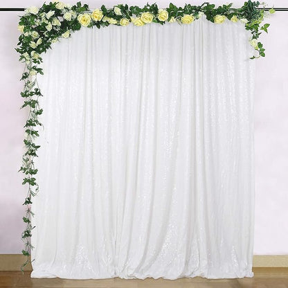 ShinyBeauty Sequin Backdrop 8FTx10FT White Sequin Fabric Backdrop Drapes Sparkle Curtain for Photoshoot Baby Shower Glitter Background for Birthday Party Photography Backdrops