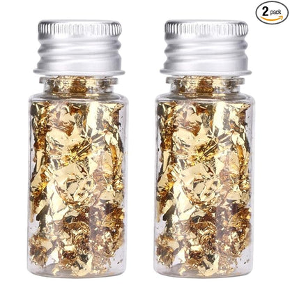 Lwuey Decorating Flakes, Gold Leaf Cake Decoration Flake Goldlen Toppers Gilding Foil Decor Imitation Metallic Decorative Drink Cooking Chocolates Cakes Drinks Dessert Cupcake Makeup 2PCS