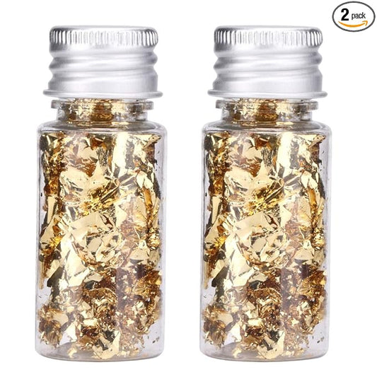 Lwuey Decorating Flakes, Gold Leaf Cake Decoration Flake Goldlen Toppers Gilding Foil Decor Imitation Metallic Decorative Drink Cooking Chocolates Cakes Drinks Dessert Cupcake Makeup 2PCS