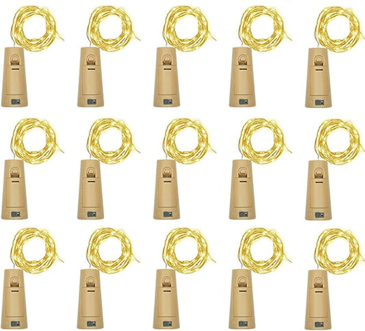 Wine Bottle Lights with Cork, Battery Operated 15 Pack 20 LED Cork Shape Silver Wire Fairy Mini String Lights(No Bottles) for DIY, Party, Decor, Christmas, Halloween,Wedding (15, Warm White)