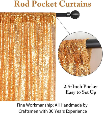 ShinyBeauty Sequin Backdrop Curtains 4 Panels Gold 2FTx8FT Gold Sequin Backdrop Sequin Fabric Photo Backdrop Curtains Gold Glitter Curtains for Party Baby Shower Backdrop Backgrounds