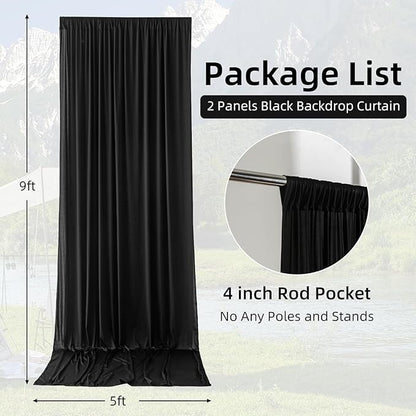10ft×9ft Black Backdrop Curtain, Wrinkle Free Thick Polyester Drapes for Backdrop, 2 Panels 5ft x 9ft Photo Backdrop Curtains for Parties Birthday Wedding Graduation Photography Background Cloth