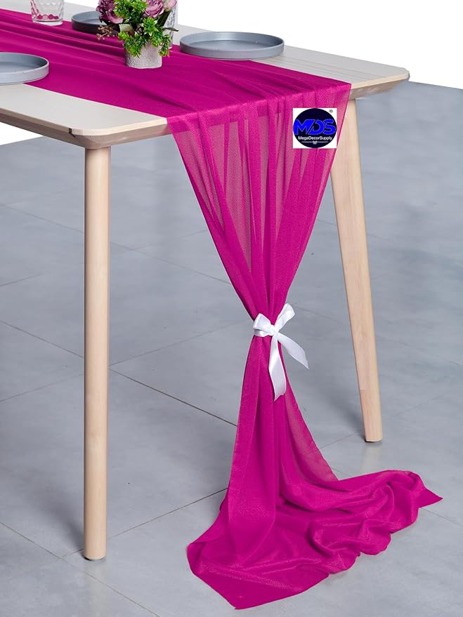 MDS Halloween Chiffon Table Runner - 20 Pack, 29 x 170 Inches, 14ft Each - Sheer Spooky Table Runners for Haunted House Parties, Trick-or-Treat Tables, Witchy Décor, Wedding & Events - Magenta