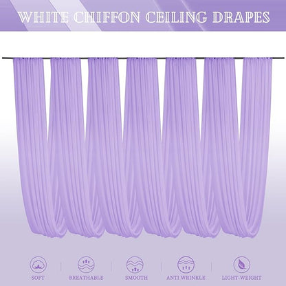 6 Panels Lavender Ceiling Drapes for Wedding 5ftx20ft Chiffon Fabric Arch Draping Curtains Sheer Drapery for Party Ceremony Birthday Baby Shower Reception Stage Swag Ceiling Decorations
