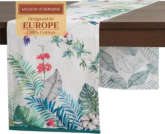 Maison d' Hermine Table Runner 100% Cotton Double Layer Table Runners 108 inches Long Decorative for Kitchen Dining Party Baby Shower Wedding Bridal Shower Spring Summer (Tropiques, 14.50" x 108")