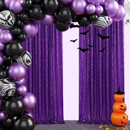 Poise3EHome Purple Sequin Backdrop Curtain,4 Panels 2FTx8FT Glitter Background for Halloween Party Birthday Wedding Christmas Thanksgiving Holiday Festival Decor