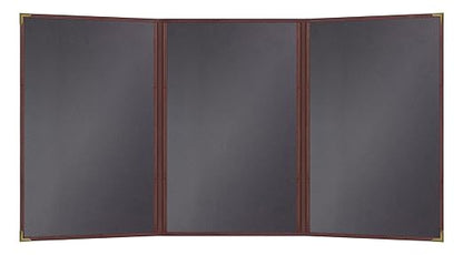 Goodsmart Pajco Style Restaurant Menu Covers – Pack of 10, Side-Load Fold-Out Menu Holders, Single Stitched Edge Clear Vinyl Menu Sleeves, Leatherette Trim Gold Corners, Burgundy, 3 View (8.5" x 14")