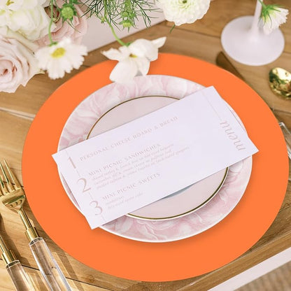 50 Pieces Orange Paper Place Mats Fall Pumpkin Spice Color Round Disposable Table Mats Thankgiving Decorative Placemats for Orange Party Supplies Home Dining Tableware Decor