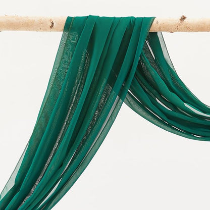 Wedding Arch Draping Fabric,1 Panel 18FT Emerald Green Sheer Chiffon Curtain Drapes 6 Yards for Wedding Ceremony Birthday Party Decoration