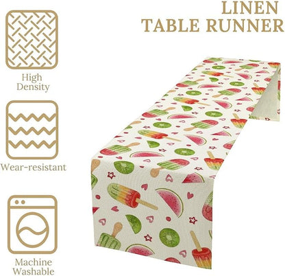 Summer Popsicles Table Runner, Colorful Watercolor Ice Cream Loves Heart Seasonal Dinner Runner for Party Holiday Home Kitchen Dining Table Decor 13"x108"