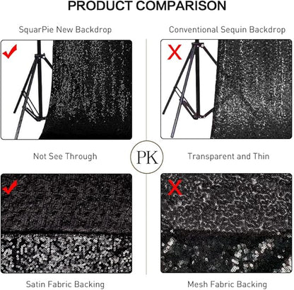 SquarePie Sequin Backdrop Less See Through Thick Background for Party Halloween Glitter Curtain 20FT x 10FT Black