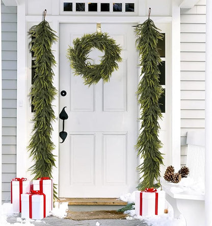 N&T NIETING 6FT Christmas Norfolk Pine Garland Real Touch Pine Artificial Faux Greenery Garlands Winter Christmas Garland for Table Mantle Fireplace Holiday Indoor Outdoor Xmas Decorations (1 Pcs)
