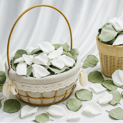 Real White Rose Petals & Natural Eucalyptus Leaves 2.12oz, Freeze Dried Flower Petals Confetti for Wedding Flower Girl, Aisle Table Centerpieces Garden Cake Bridal Shower Decor