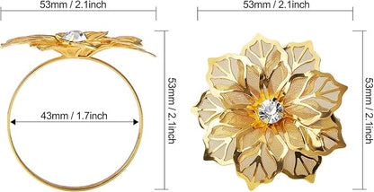 KPOSIYA Flower Napkin Rings Holder Metal Gold Napkin Rings Set of 12 for Wedding Party Holiday Banquet Christmas Dinner Delicate Serviette Buckles Decor Favor (12, Flower-Gold)