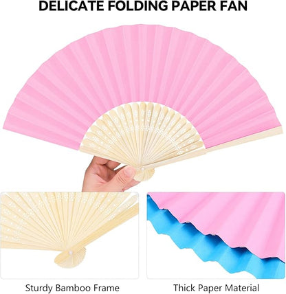 Aneco 48 Pieces Handheld Paper Fans Paper Folding Fans with Bamboos for Wedding Gift, Party, Home, DIY, Multicolor
