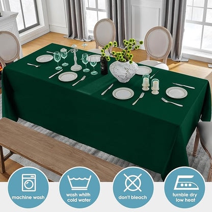 VidaFete 2 Pack 90 * 132inch Rectangle Table Cloth Polyester, Stain Wrinkle Resistant Polyester Dining Table Cover for Kitchen Dinning Party Wedding Rectangular Table Buffet Decoration(Green)
