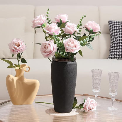 Tifuly Champagne Pink Roses Artificial Flowers - 12 Pcs Long Stem Silk Roses, Realistic Fake Roses with Stems for Bridal Bouquets, Home and Office DIY Decor