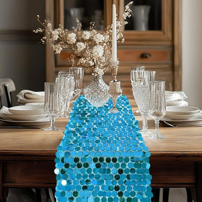 VHH Sequin Table Runner 12 x 108 inches Turquoise Table Runner, Glitter Runner for Party Wedding Birthday, Party Spring Easter Rustic, Birthday Supplies Decorations (1 Pack).