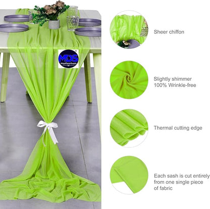 MDS Halloween Chiffon Table Runner - 25 Pack, 29 x 120 Inches, 10ft Each - Sheer Spooky Table Runners for Haunted House Parties, Trick-or-Treat Tables, Witchy Décor, Wedding & Events - Parrot Green
