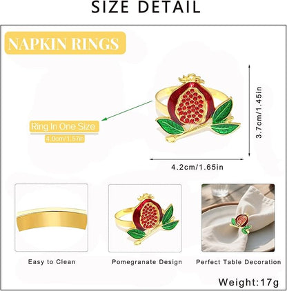 Christmas Pomegranate Napkin Rings set of 6 Red Fruit Napkin Rings for Thanksgiving New Year Dinner Decor,Gold Fall Napkin Ring Holders for Beach Wedding Garden Party Home Daily Table Setting