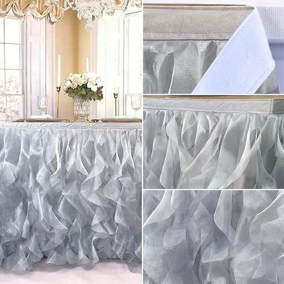 Luxury Organza Mesh Table Skirt Draping Floating Romance - Perfect for Bridal Showers, Birthday Weddings - Clear Flowing Decoration for a Wonderful Main Cake Table (Silvey Grey-6ft, 72" L×30" H)