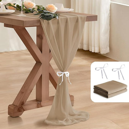 6 Pack 10 Ft Chiffon Table Runner Beige Gauze Long Table Runners 27x120 Inches Sheer Tulle Table Runner for Rustic Wedding Reception Bridal Shower Decorations Birthday Party
