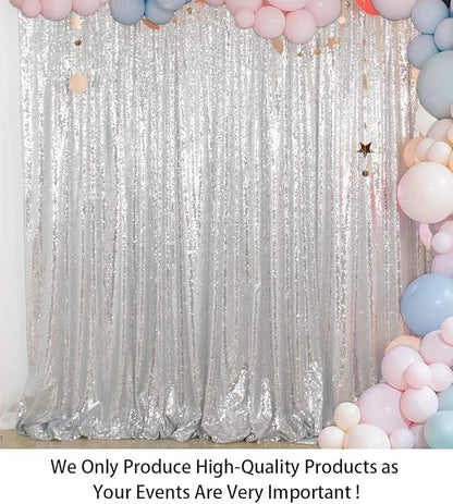 ShinyBeauty Sequin Curtain-Backdrop-5FTx10FT-Silver-Sequin Fabric Photo Booth Backdrop