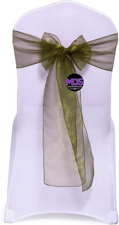 MDS Pack of 100 PCS Organza Chair Sashes Wider Dining Chair Bows Ribbon Tie Back for Wedding Party Birthday Bridal Shower Reception Event Banquet Home Chair Cover Decoration - Olive Green