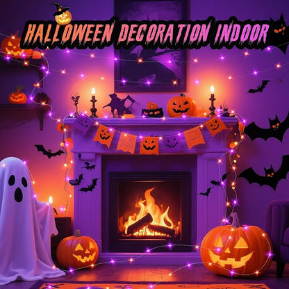 ZGWJ 24 Pack Halloween Fairy Lights Battery Operated, 7ft 20 Mini LED Halloween Fairy String Lights Silver Wire 3 Modes Waterproof for DIY, Parties, Bedroom Decorations Orange& Purple
