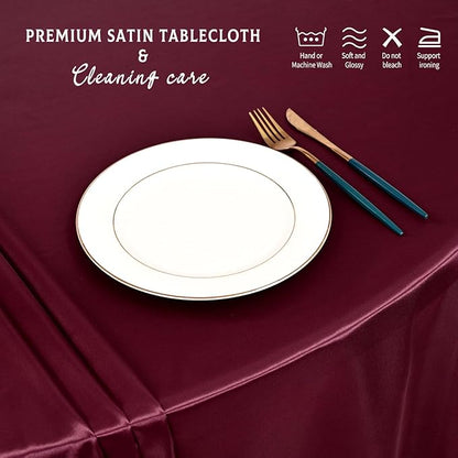 10 Packs Satin Tablecloth 120 Inch Burgundy Round Table Cloth Silk Tablecloth Smooth Fabric Overlay Satin Table Cover Decoration for Wedding Party Banquet Events