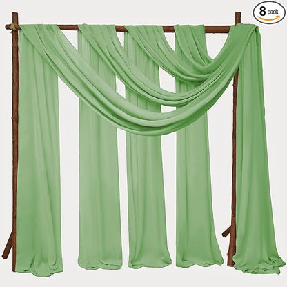 8 Panels Wedding Arch Draping Fabric 28" x 20Ft Wedding Arch Drapes Chiffon Fabric Drape Sheer Backdrop Curtain for Weddings Party Ceremony Birthday Arbor Drapery Reception Ceiling Décor(Sage Green)