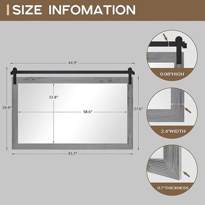 COGOOD Farmhouse Bathroom Mirror - 45 x 30 Rustic Wood Framed Wall Barn Door Mirror for Entryway, Living Room, Entryway Wall Decor (Grey)