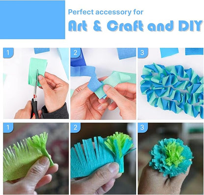 PartyWoo Blue Crepe Paper Streamers 4pcs 328ft Pack of Pearl Blue Crepe Paper Streamers for Birthday Gender Reveal Baby Shower Wedding Graduation Pool Mermaid Under The Sea Theme Party Decorations