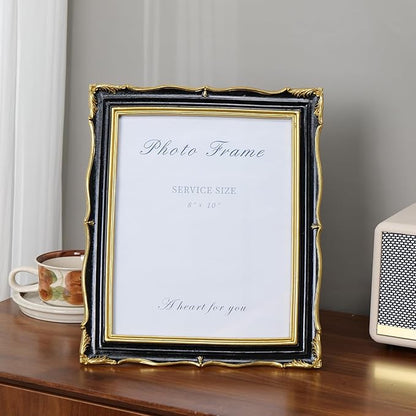 8x10 Black and Gold Picture Frame Vintage Frame, Ornate Textured Hand-Crafted Resin Photo Frames with Glass Front, 8 by 10 Decorative Picture Frame for Wall & Tabletop, Antique Frame Home Decor