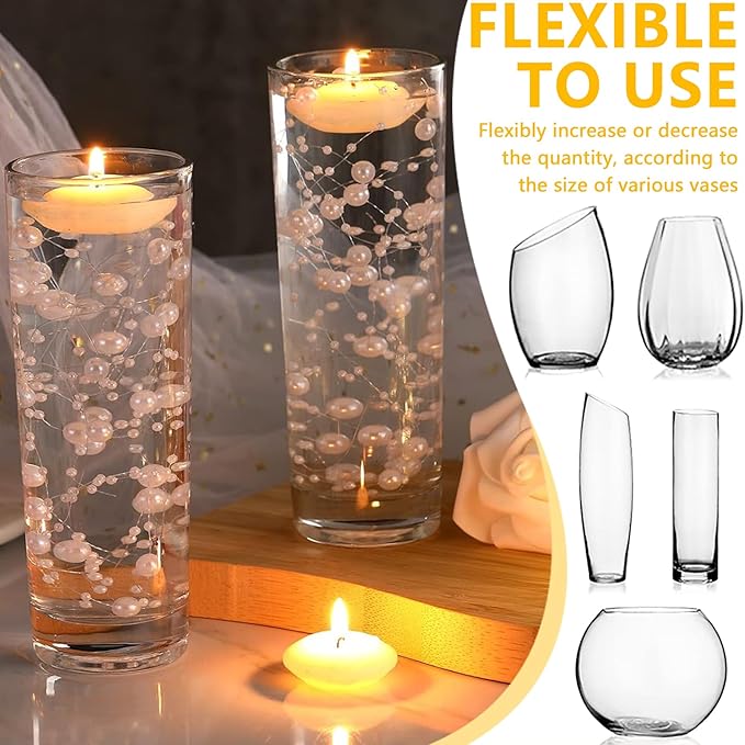 50 PCS Artificial Floating Beads for Centerpieces Vases, Dark Green 8+3mm String Beads for Wedding Party Faux Pearl String for Decorating, String Pearls for Crafts Vase Filler