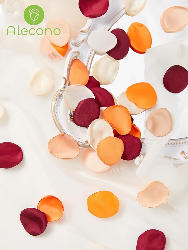 Alecono 400 pcs Silk Rose Petals, Faux Rose Flower Petals for Wedding Flower Girl, Orange Fall Fake Silk Petals Artificial Flower Petals for Bridal Shower