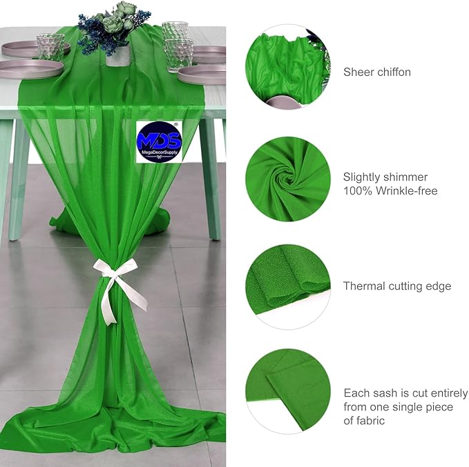 MDS Halloween Chiffon Table Runner - 15 Pack, 29 x 170 Inches, 14ft Each - Sheer Spooky Table Runners for Haunted House Parties, Trick-or-Treat Tables, Witchy Décor, Wedding & Events - Green