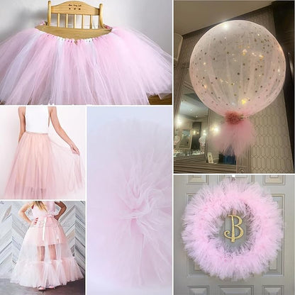 Light Pink Tulle Fabric Rolls 6 Inch by 200 Yards (600 feet) Fabric Spool Tulle Ribbon for DIY Light Pink Tutu Bow Baby Shower Birthday Party Wedding Decorations Craft Supplies