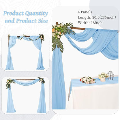 8 Panels Wedding Arch Draping Fabric 28"x20Ft Wedding Arch Drapes Chiffon Fabric Drape Sheer Backdrop Curtain for Nuptials Party Swag Ceremony Birthday Arbor Drapery Reception Ceiling Décor(Baby Blue)