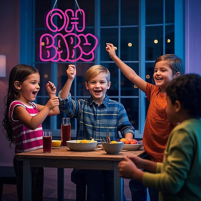 Oh Baby Neon Sign for Wall Decor,Dimmable Neon Lights gifts for Lover Baby Birthday Wedding Party Kids Bedroom Valentine's Day Gender Reveal Size:12.6 * 11.61In(Rose red)