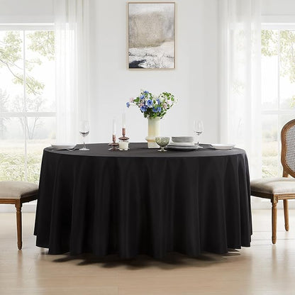 Round Tablecloth 132 Inch 10 Pack Black Tablecloths Washable Decorative Linen Polyester Table Clothes Cover for Dining Table Banquets Buffet Parties and Wedding