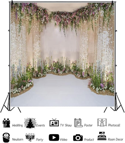 Renaiss 5x5ft Wedding Backdrop Romance Archway Flowers Blossom Sequins Curtain Cradle Ceremony Bridal Shower Photography Background for Anniversary Marriage Party Decor Photo Studio Props
