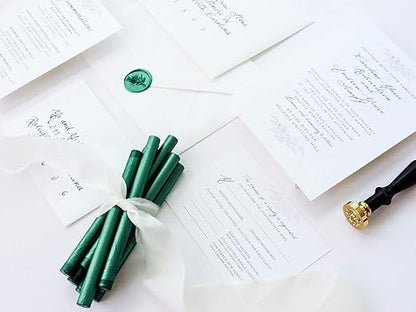 UNIQOOO Mailable Glue Gun Sealing Wax Sticks for Wax Seal Stamp - Metallic Botanical Green, Great for Birthday Cards, Wedding Invitations, Envelope, Snail Mail, Wine Package, Xmas Gift Idea, Pack of 8