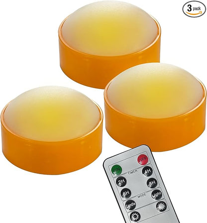 LED Pumpkin Lights with Remote and Timer, Battery Operated Bright Flickering Flameless Candles for Pumpkin Decor, Jack-O-Lantern Halloween Party Decorations,Orange Color, 3 Pack