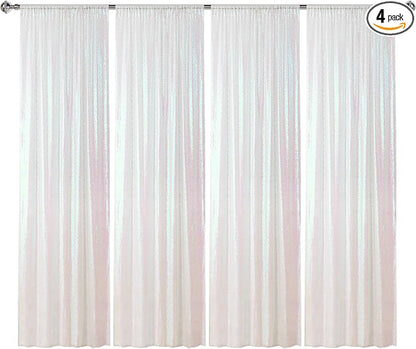 Sugargirl White Iridescent Sequin Backdrop Curtain 4 Panels 2FTx8FT Glitter White Iridescent Background Drapes Sparkle Photography Backdrop for Party Wedding Birthday Wall Decoration