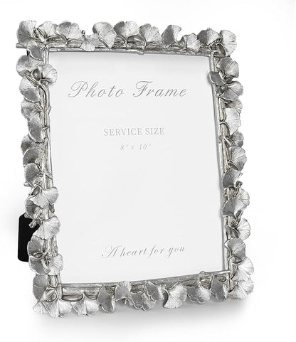 Cuspin Silver 8x10 Picture Frame, Vintage Silver Ornate Leaf Textured Hand-Crafted Resin with Glass Front Antique Photo Frame for Tabletop Display, Retro Design Home Decor
