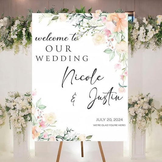 Personalized Welcome To Our Wedding Sign, Wedding Decorations, Flowers Wedding Sign #6, Vesion 6